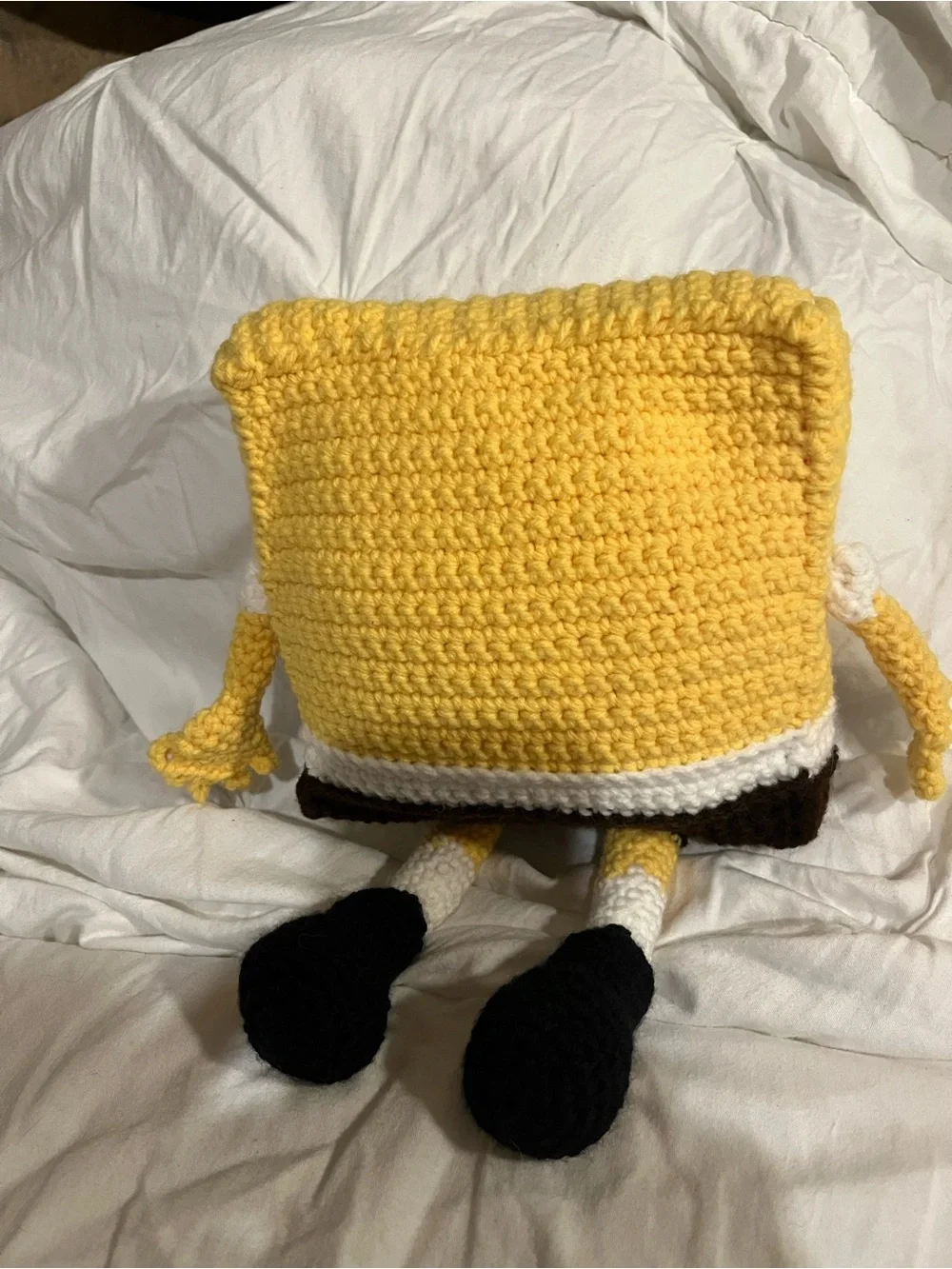 Handmade Yellow Character Crochet Plush Toy with Red Tie Sponge Bob